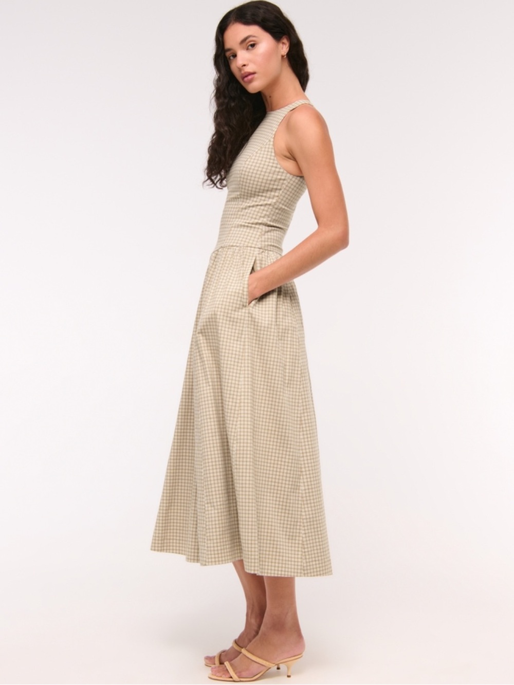 high neck drop waist midi dress - Picture 3 of 5